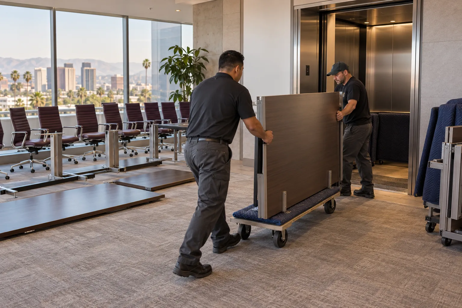 Commercial furniture prepared for careful removal